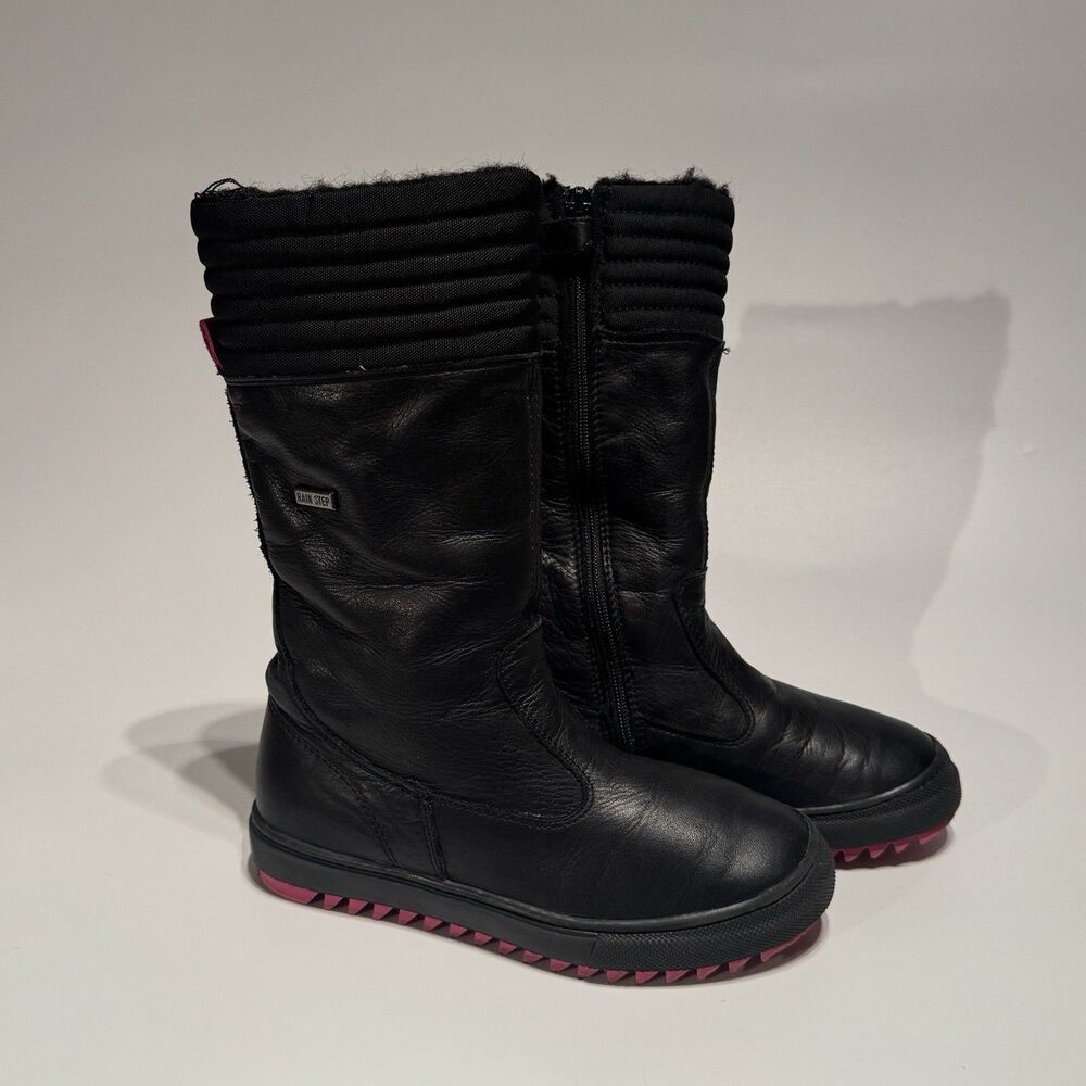 Naturino Girls Black Leather Boots Size US 12 EU 31 Wool Lined Rain Step
